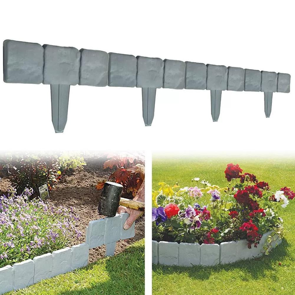20pcs Interlocking Garden Landscape Border Fence with Stone Look Plastic Lawn Edging