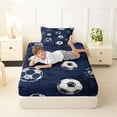 thumbnail image 4 of Castle Fairy Soccer Ball Print Twin Sheets 3pcs, Sport Theme Bedding, Navy Blue White,1 Fitted Sheet, 1 Flat Sheet and 1 Pillowcase, 4 of 6