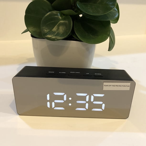 Jeobest Led Digital Alarm Clock Home Mirror Led Electronic Clock Bedside Alarm Temperature Display Bedroom Nightstand Clock With Usb Charger Port Rectangle Black Shell White Light Mz Walmart Com Walmart Com