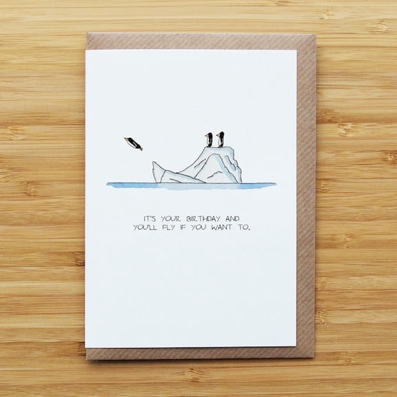 Whimsical Penguin Birthday Card with Inspirational Message for Him/Her, Unique Greeting