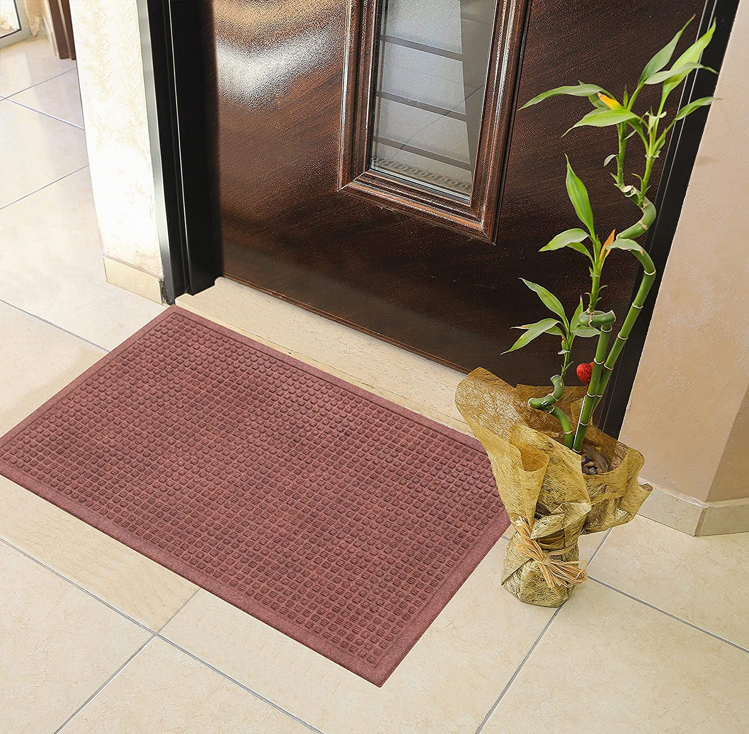 A1hc Outdoor Floor Mat, Rubber, 24x36”, Outside entryway,Scrapes Shoes Clean of Dirt Heavy Duty Doormat for Indoor Outdoor - Half Round Floral