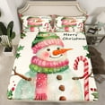 thumbnail image 2 of Manfei Pink Cute Snowman Queen Sheet Sets for Teen, Christmas Gifts Flat Sheet, Happy New Year Queen Fitted Sheet, Lightweight Room Decor, 4-Piece, 2 of 7