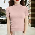 thumbnail image 6 of ManxiVoo Women's Mock Neck Top Short Sleeve Knit Pullover Sweater Smart Casual Ribbed Shirt M Size Pink, 6 of 8