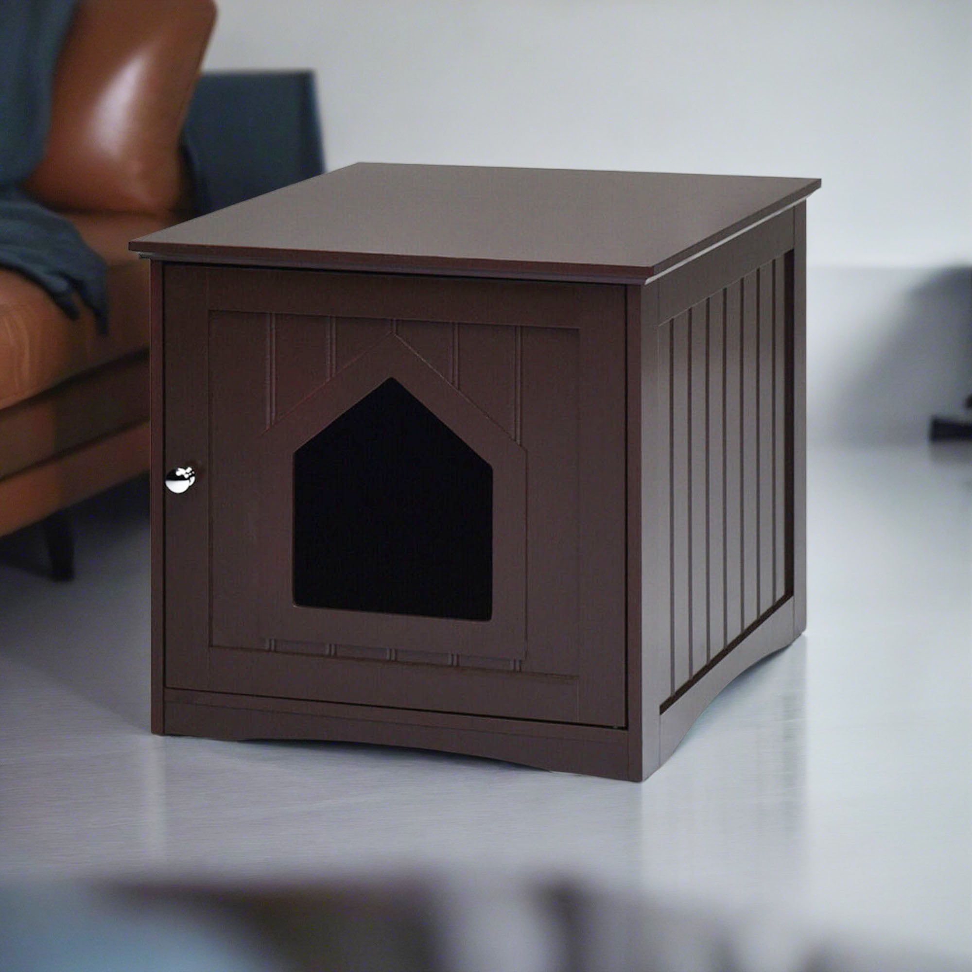 Kadyn 20" Cat House Covered for Indoor, Hidden Crate Litter Box Enclosure, Hooded Cats Furniture Cabinet Kitty Washroom, Brown