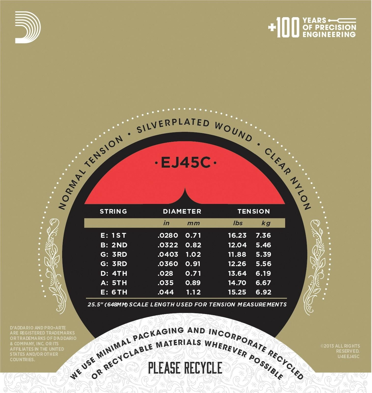 D'Addario Guitar Strings Classical 3 Pack EJ45C Pro-Arte Composites Normal