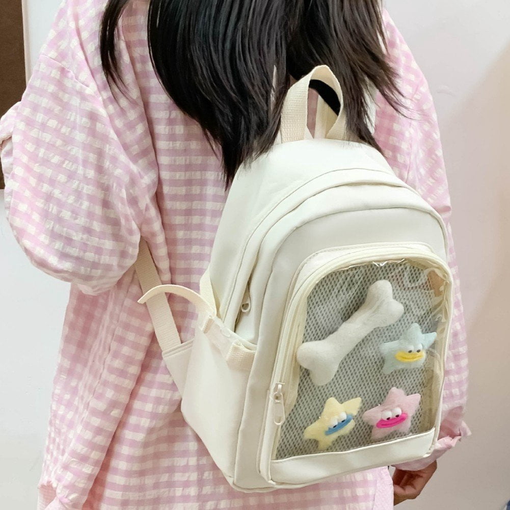 Slccxzc White Ita Bag with Clear Windows Nylon Casual Daypack Backpack for Women