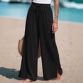 thumbnail image 2 of Palazzo Pants for Women Boho Wide Leg Pants Lightweight Drawstring Elastic Waist Trousers Black XXL, 2 of 7
