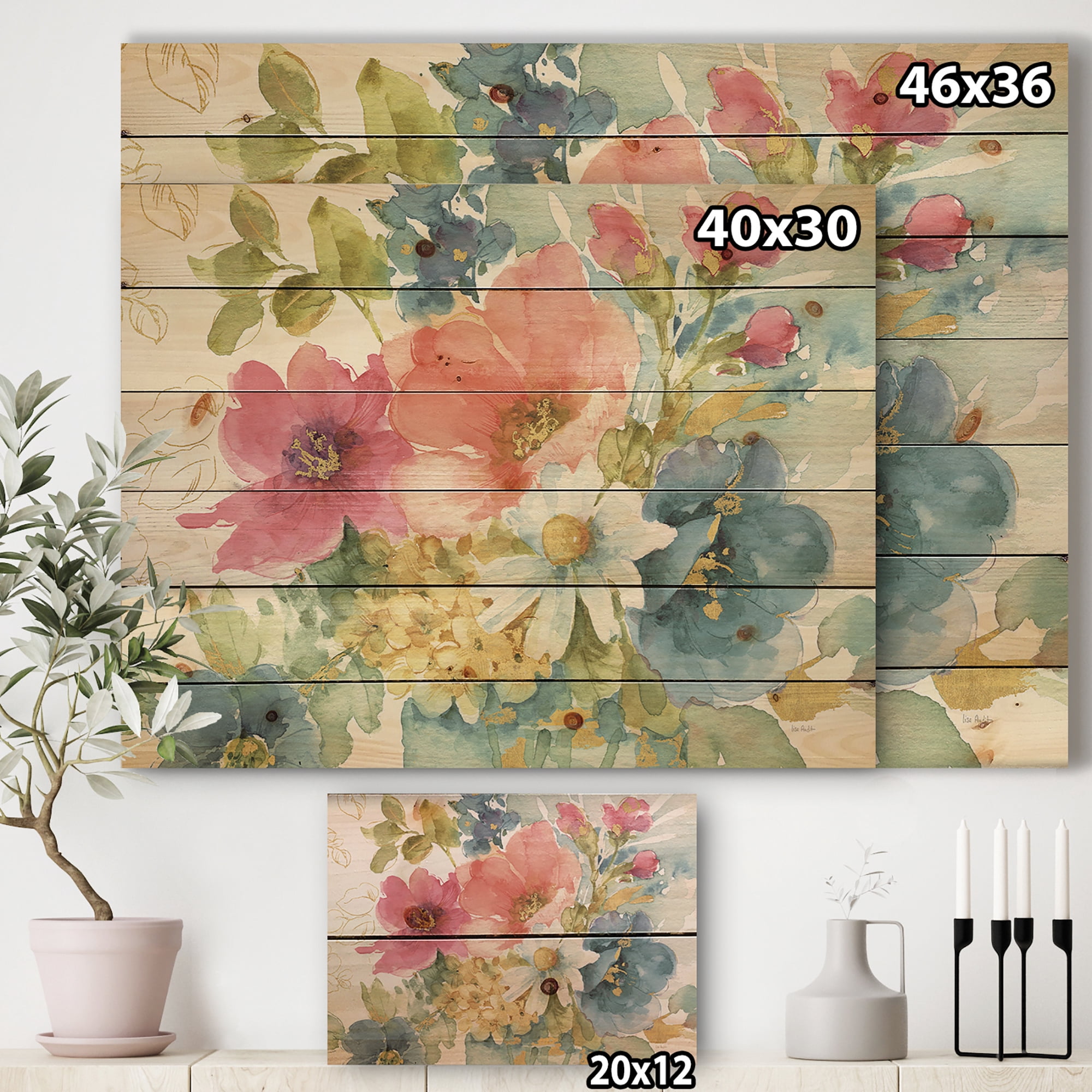 Designart 'My French Garden' Farmhouse Print on Natural Pine Wood