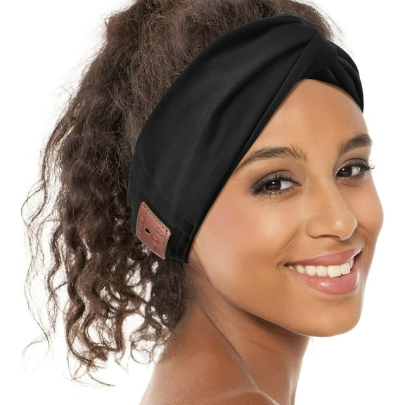 Bluetooth Headband for Women, HD Speakers Bluetooth Wireless Headband Headphones, Fashion Black Head Band with Knotted/Twist Design for Yoga, Workout, Running, Sports, Gift