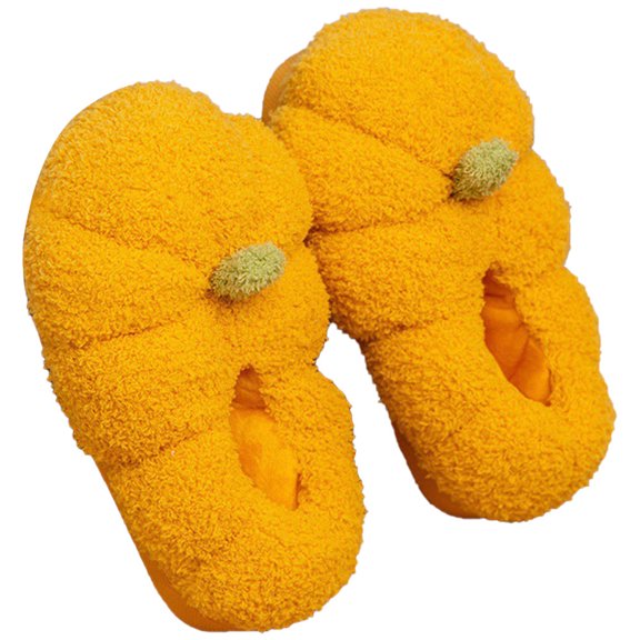 OUNONA 1Pair Pumpkin Design Women Winter Slippers Plush Closed Toe Warm Indoor Shoes