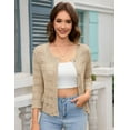thumbnail image 4 of Yesfashion Women's Lightweight Crochet Cardigan 3/4 Sleeve Cropped V Neck Button Shrug Knit Sweater Tops, 4 of 5