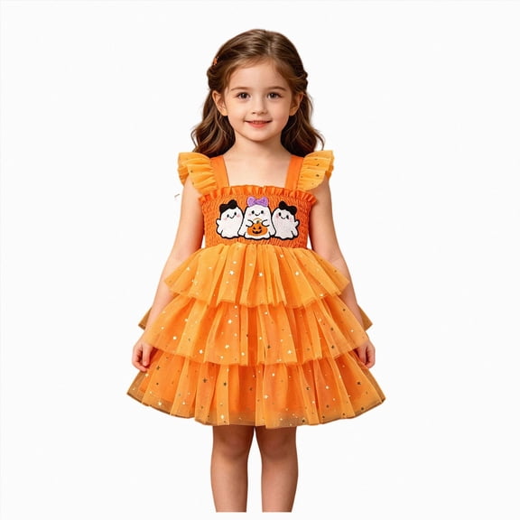 UAYOTSE Toddler Little Girls Halloween Tulle Dress 24 Months 3T 4T 5T 6Y Sleeveless Ruffle Strap Multi Layer Tiered Mesh Dress for Holiday Party