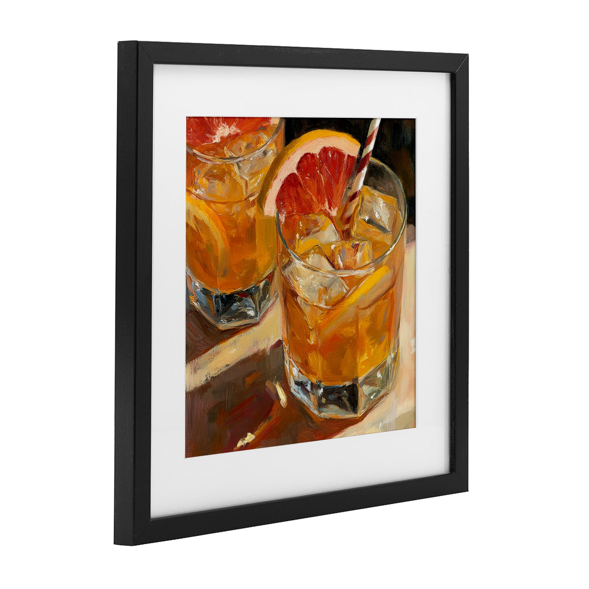 Stupell Industries Grapefruit Cocktail with Ice Cubes Black Framed Print Under Glass, design by Petal Prints Design