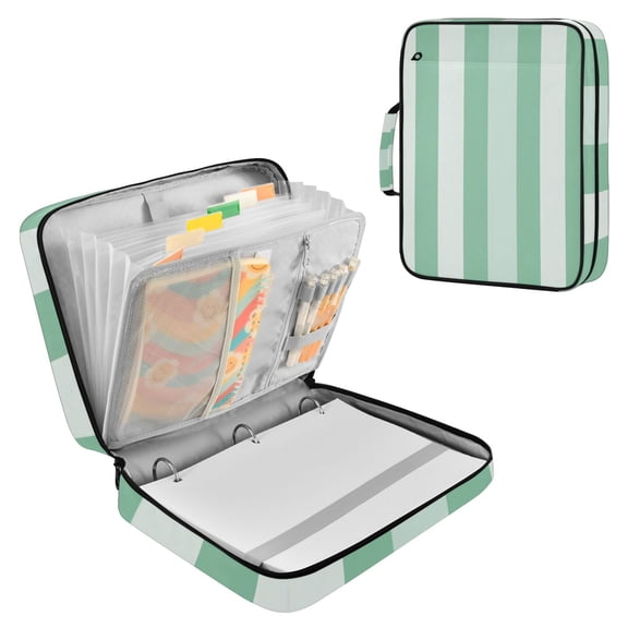 Mint Green Broad Stripes Accordion File Organizer Expanding File Folder 3-Ring Binder Bag 500 Sheets A4 Size