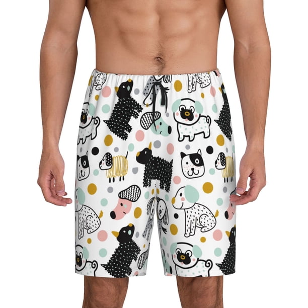 Fotbe Funny Puppy Pantalones Cortos de Pijama para Hombre, Ropa de Dormir, Pantalones de Pijama Cortos para Hombre-Large