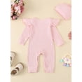 thumbnail image 3 of Suealasg Baby Girl Fall Winter Clothes Newborn Girls Long Sleeve Crew Neck Jumpsuit 6 12 18 Months Infant Girls Letter Print One-Piece Romper+Hat, 3 of 7
