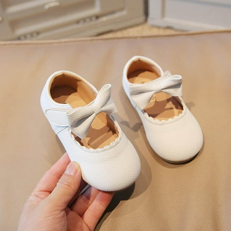 Cethrio Dress Shoes for Girls  School Birthday Flats Wedding Princess Shoes White Size 11.5 Little Kids