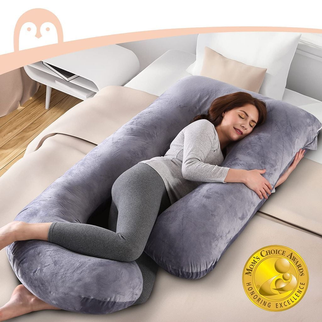 SHANNA Pregnancy Pillow 57 inches J Shape Full Body Maternity Pillow Belly Countered Support for Pregnant Women, Dark Gray