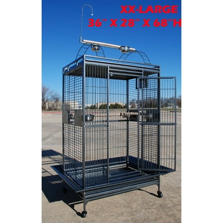 XX-LARGE 36"x28"x68"H Elegant and Durable Wrought Iron Bird Parrot Rolling Cage Open Play Top Perch Stand Double Ladders Toy Hook With Seed Guard
