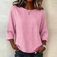 thumbnail image 5 of FAIWAD Striped Shirt Women 3/4 Sleeve Crew Neck Linen Shirts Casual Boho Beach Vacation Blouses, 5 of 7