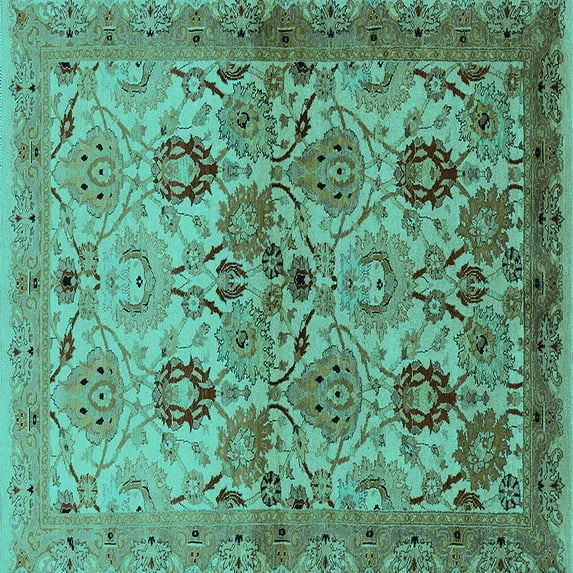 Ahgly Company Indoor Square Oriental Turquoise Blue Industrial Area Rugs, 8' Square