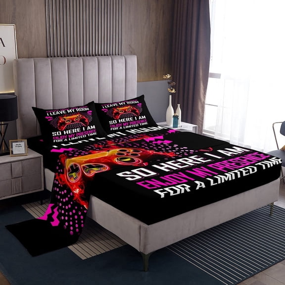 Erosebridal Red Gamepads Sheet Set Twin,Pink Red Bedding Sets Twin Size,Video Game Twin Sheet Sets,Super Cozy Gamer Room Decoration,3pcs
