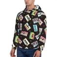 thumbnail image 3 of Kdxio Colorful Retro Tape Print Mens Casual Hooded Collar Drawstring Hoodies Pullover Sweatshirts Casual Long Sleeve Shirts-Large, 3 of 7
