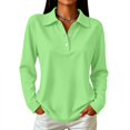 thumbnail image 2 of Womens Polo Shirts Long Sleeve Collared Button Vintage Cute Fall Tops Green L, 2 of 6