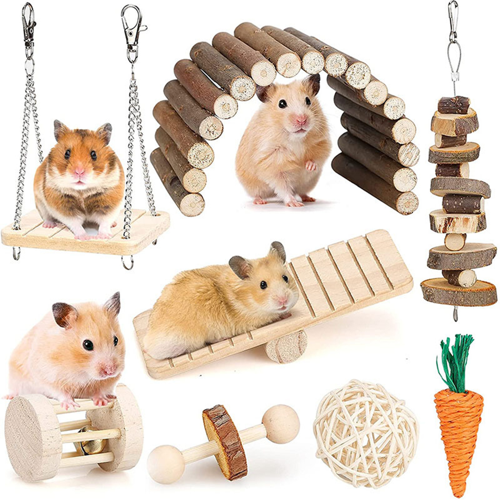 DOPI 8Pcs/Set Hamster Toy Funny Teeth Care Wood Natural Small Animal Play Chew Skewers Toy for Rabbit