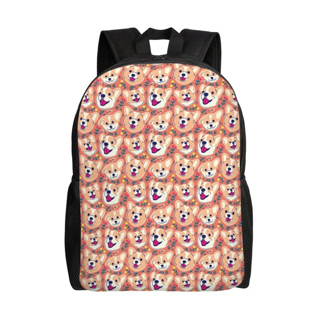 Disketp Corgi Head with Floal Mochila Unisex de Apertura Lateral Completa, Mochila para Laptop para Escuela, Trabajo y Viajes