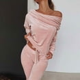 thumbnail image 3 of CILENON Yoga Sets for Women Women's Casual Solid Color Long Sleeved off Shoulder Sweatershirt Sports Suit Two Piece Travel Outfits for Women Two Piece Sweatsuit Sets for Women (Pink,XXL), 3 of 6
