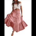 thumbnail image 1 of Vestido Bohemio para Mujer, con Cintura Alta, Volantes, Fluido, con Volantes Escalonados, Corte A, para Playa. Rosa M, 1 of 8