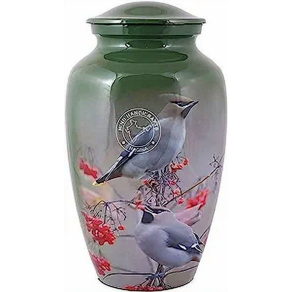 Aluminium Nightingale Cremation Urn for Human Ashes Adult - Handcrafted Funeral Memorial Urn for Ashes - Large Columbarium Urn - Bag Included (200 Cubic Inches, Bird-2)