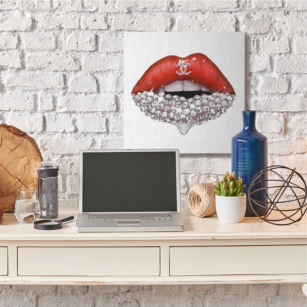 Stupell Industries Chic Red Lip Portrait Women's Fashion Stone Details Designed by Ziwei Li