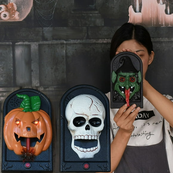 Timbre de puerta con forma de ojo de fantasma para modelado de terror de Halloween, luminoso, para casa embrujada, habitación secreta, truco, juguete aterrador, colgante