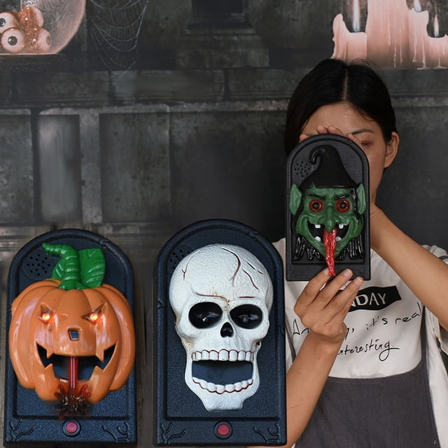 Timbre de puerta con forma de ojo de fantasma para modelado de terror de Halloween, luminoso, para casa embrujada, habitación secreta, truco, juguete aterrador, colgante