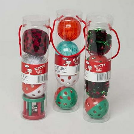 UPC: 0721003670235 | CAT TOY CHRISTMAS BALLS W/BELLS 4PC PVC TUBE IN PDQ  Case Pack of 60
