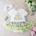 thumbnail image 6 of Easter Baby Girl Outfit Bunny Egg Print Romper Dress with Bow Headband 2Pcs Set Girls Outfits White1 0-3 Months, 6 of 7
