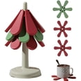 thumbnail image 1 of Posavasos con forma de árbol de Navidad, juego de salvamanteles con 3 agarraderas resistentes al calor, posavasos plegables antideslizantes, decoración navideña para el hogar, protección de mesa para, 1 of 7