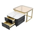 thumbnail image 5 of Modern Nesting Coffee Table, Square Metal Frame Table with Wheels and 2 Drawers, Stackable Side Table Cocktail Table with High Gloss Marble Grain Top, Floor Table, for Living Room, Bedroom, 5 of 9