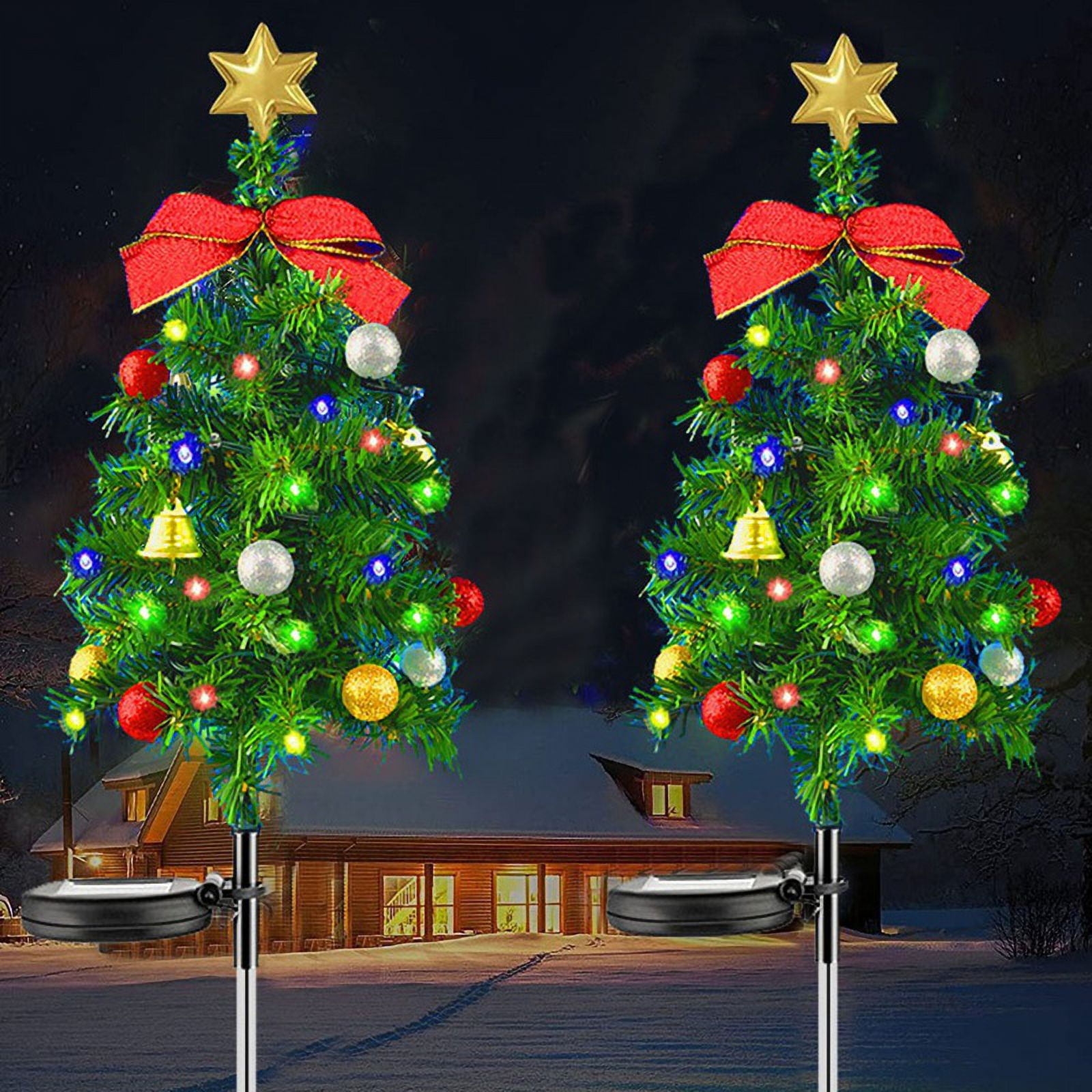 2PCS Solar Christmas Tree Lights Outdoor Waterproof Solar Lights Xmas Tree Stake Lights Christmas Decorations