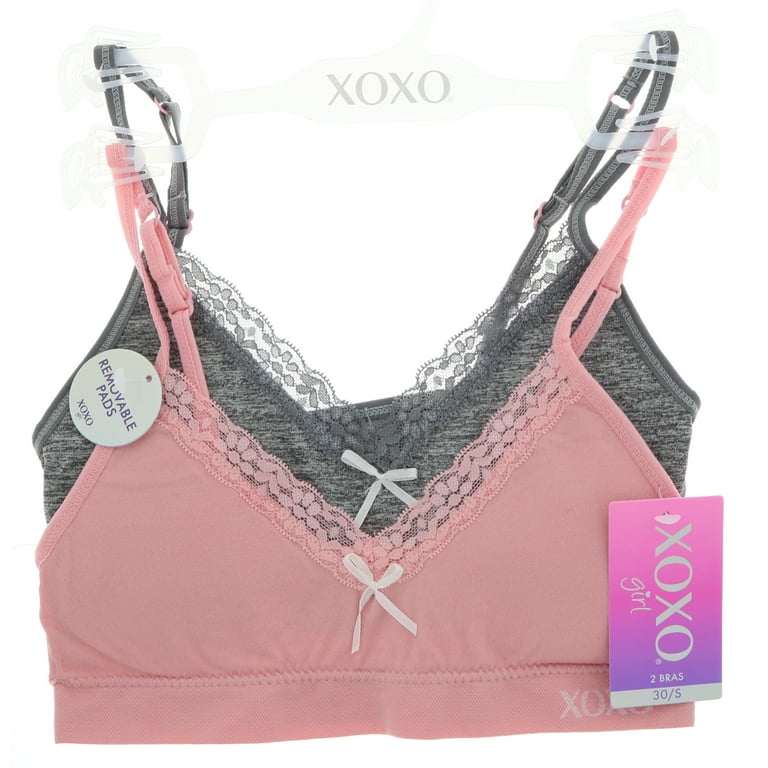 XOXO Girl's Lightly Lined Training Bra 2 Pack - Heather Grey & Pink -  Medium 32 