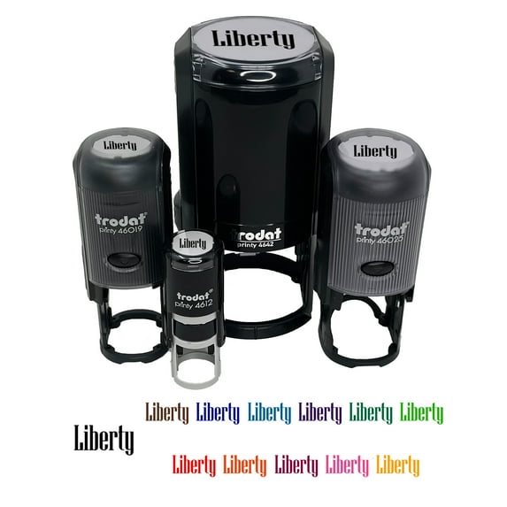 Liberty Fun Text Self-Inking Rubber Stamp Ink Stamper - Yellow Ink - Mini 1/2 Inch