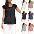 thumbnail image 2 of Tshirts Shirts for Women Lace Sleeve Hollow Short Sleeve Round Neck Loose T Shirt Women's Tops Black L, 2 of 9