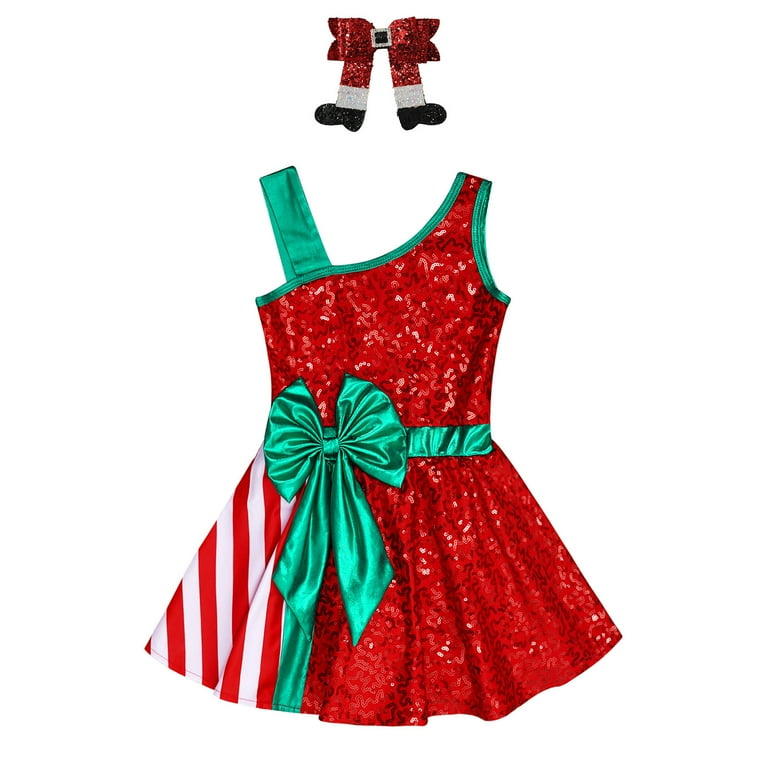 junior christmas dance dresses Kids Girls Sequins Striped Dance Dress Christmas Carnival Performance  Costume
