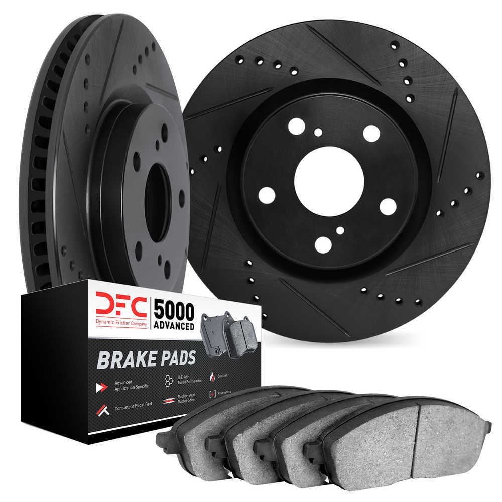 Dynamic Friction Company 8502-55002 DFC Rotors-Drilled and Slotted-Black with 5000 Advanced Brake