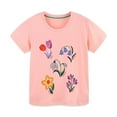 thumbnail image 2 of Girls Tshirts Kids Butterfly Floral Print Short Sleeve Crewneck Soft Summer Blouse Girls Tops Pink 4-5 Years, 2 of 8
