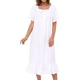 thumbnail image 3 of SWSMCLT Women's Cotton Nightgown Comfy Soft Sleepwear Cute Pajamas Summer Long Vintage Short Sleeve Ruffle White 01 Large, 3 of 4