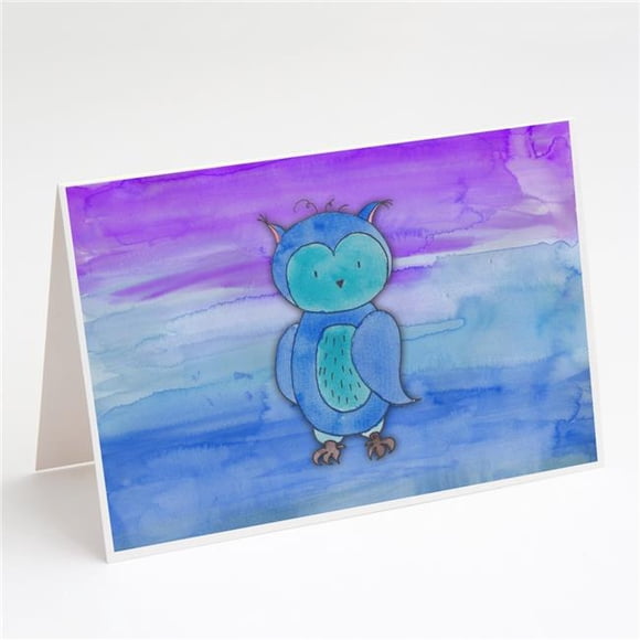 Cartes de Vœux Aquarelle Hibou Bleu et Enveloppes - Pack de 8