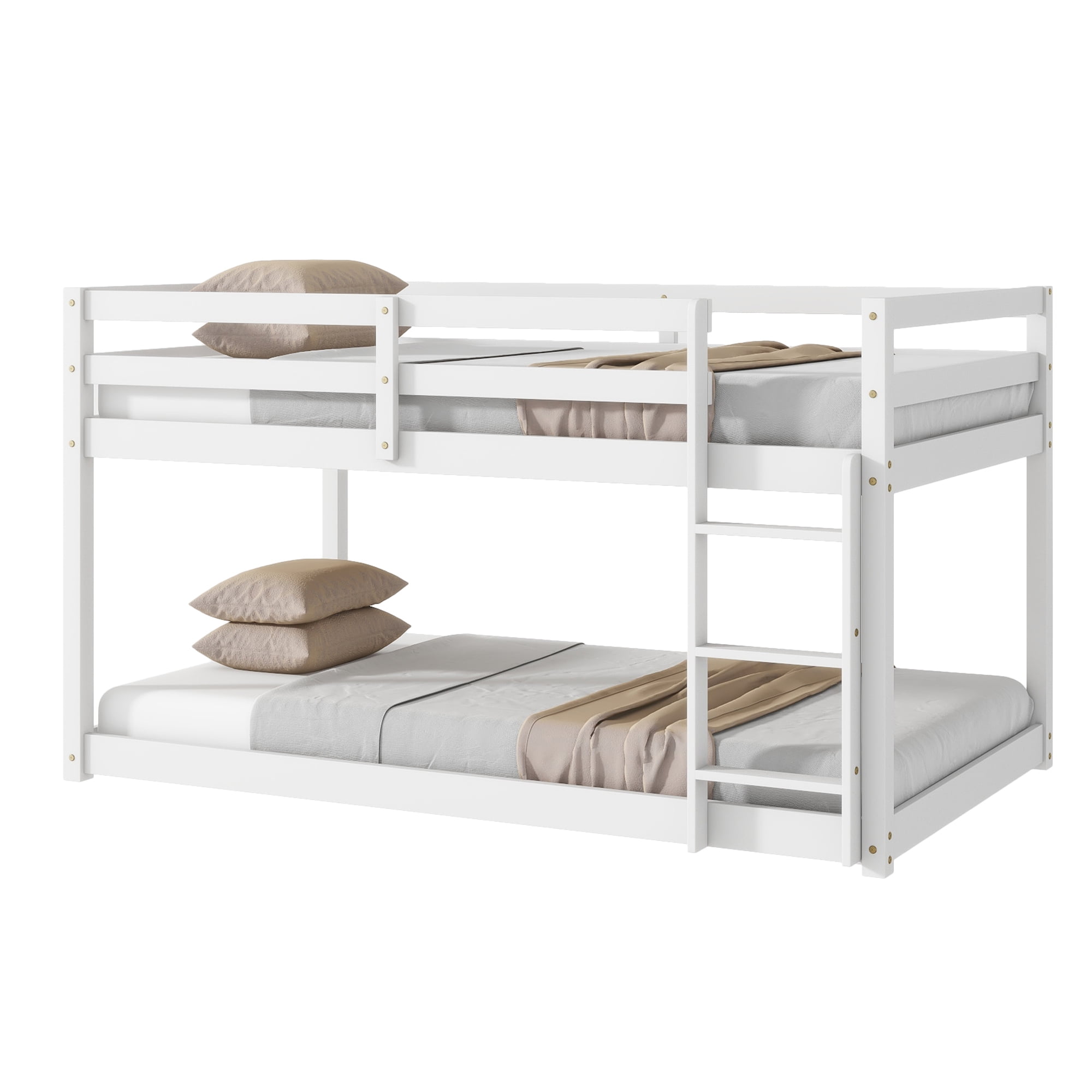 Aukfa Twin Over Twin Bunk Bed for Kids, Solid Rubber Wooden Bed Frame, White